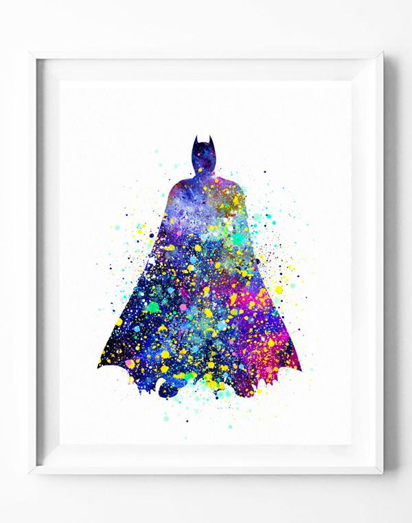 600x761 Batman Watercolor Painting Art Print Justice League Superhero - Batman Watercolor Painting