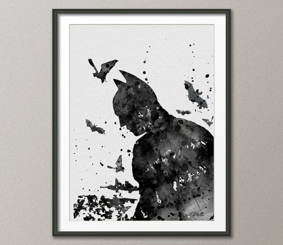 570x494 Batman Watercolor Painting Print 8x10 Archival Fine Art Print - Batman Watercolor Painting