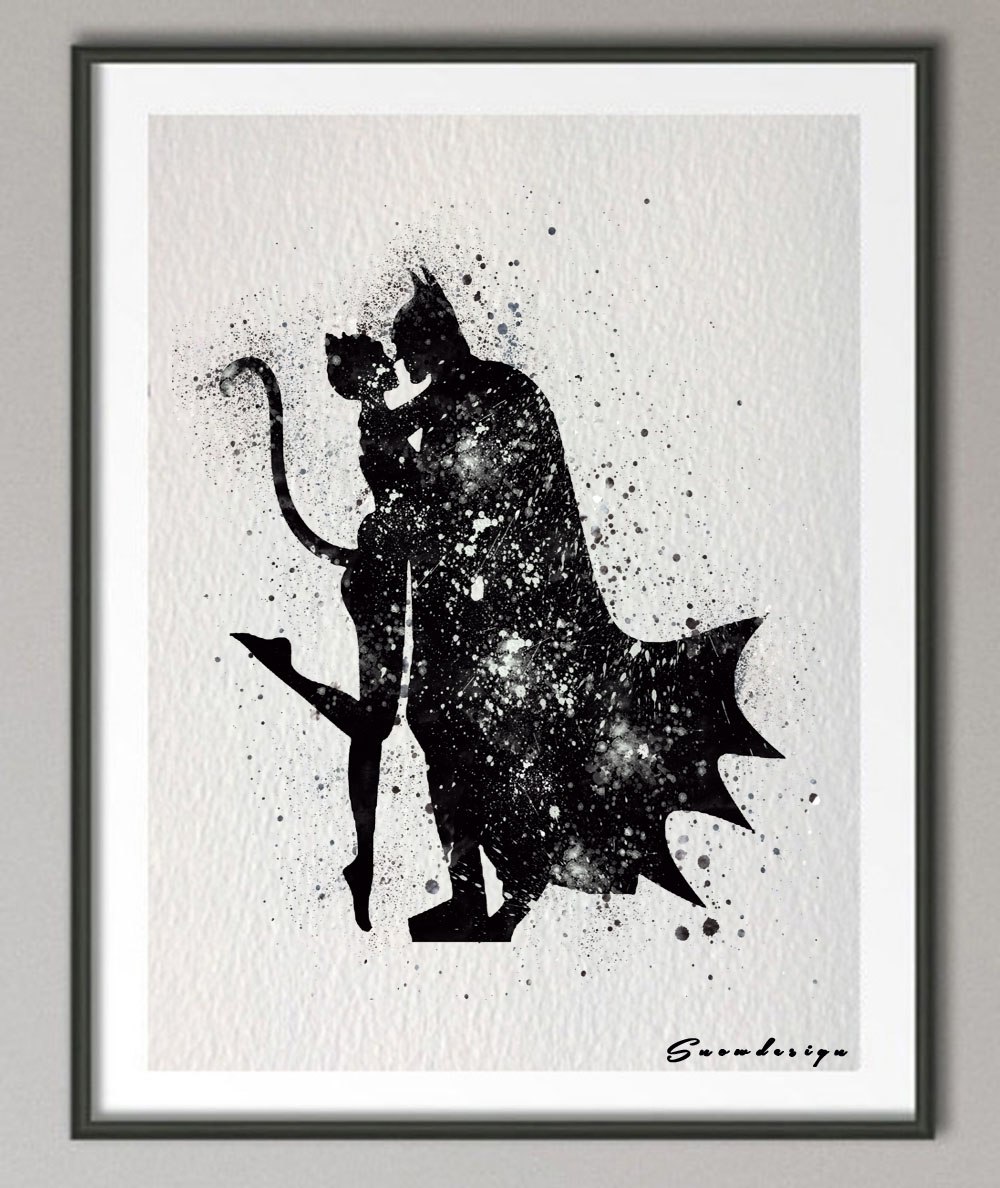 1000x1188 Batman And Catwoman Watercolor Canvas Poster - Batman Watercolor Painting