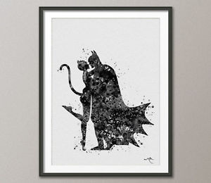 300x260 Batman And Catwoman Watercolor Painting Print Super Hero Wall - Batman Watercolor Painting