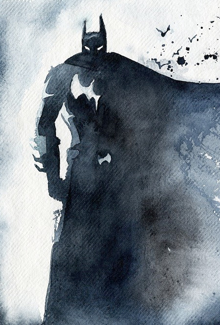 450x665 Watercolor Paintings Of Superheroes - Batman Watercolor Painting