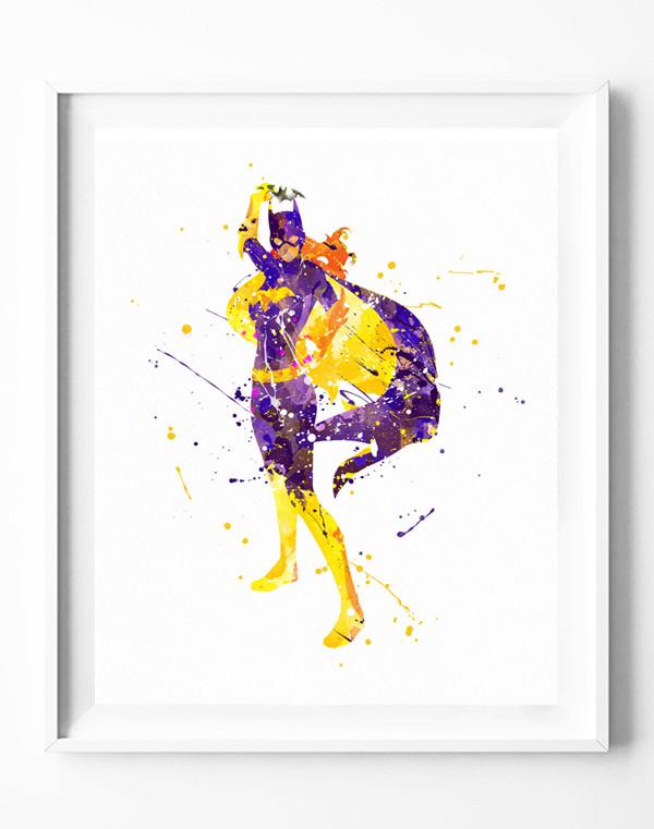 600x761 Batgirl Poster Art Print Superhero Batman Watercolor Painting Wall - Batman Watercolor Painting