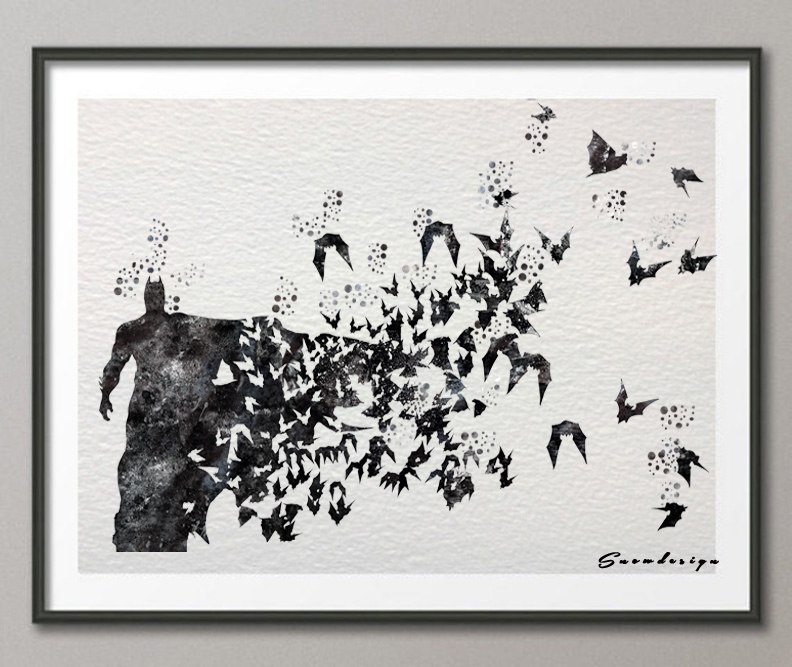 792x667 Batman Original Watercolor Canvas Painting Wall Art Poster Print - Batman Watercolor Painting