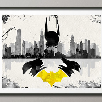 354x354 Batman Poster Watercolor Painting Print From Lacotedesign On Etsy - Batman Watercolor Painting