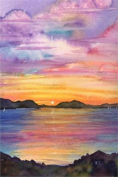 Sunset Painting Watercolor At PaintingValley.com | Explore Collection ...