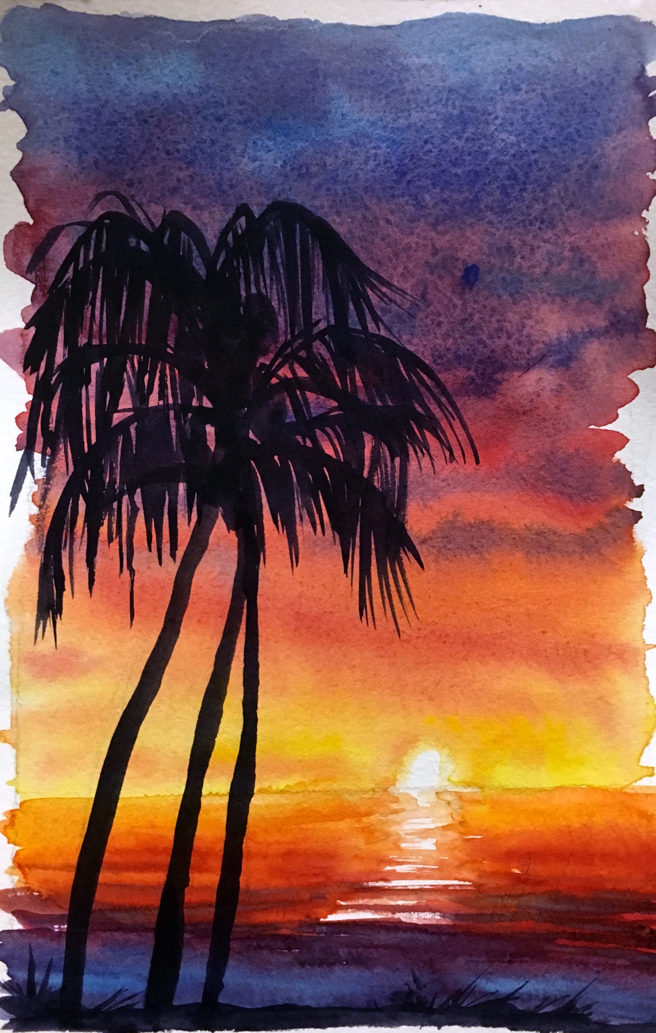 2262x3560 How To Watercolor Paint A Sunset Sky With Silhouettes - Beach Sunset Watercolor