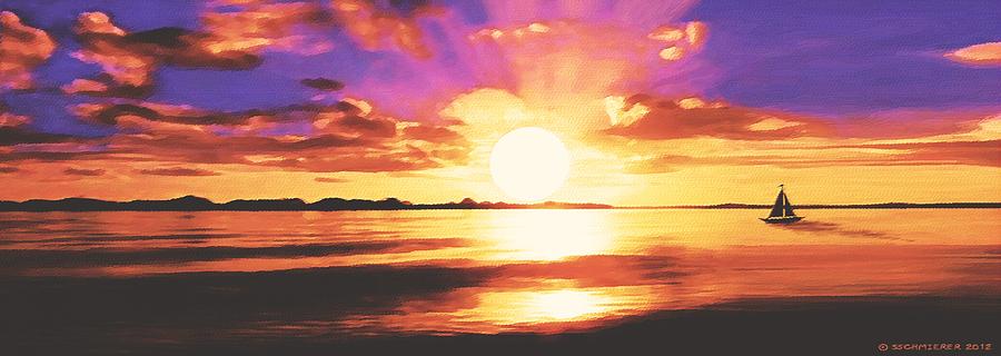 900x320 Into The Sunset Painting By Sophia Schmierer - Beach Sunset Watercolor