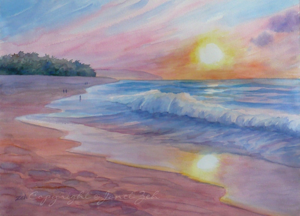 Beach Sunset Watercolor at Explore collection of