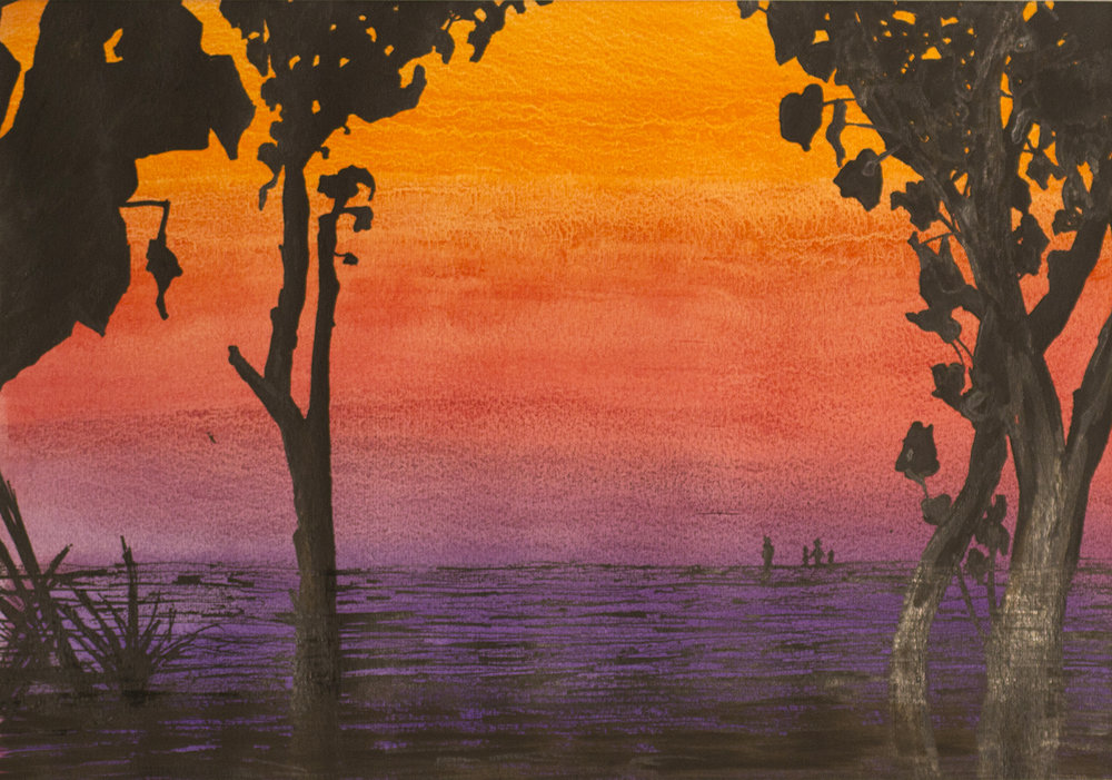 1000x701 Kuta Beach Sunset, Watercolor And Ink June Rubin, Artist - Beach Sunset Watercolor