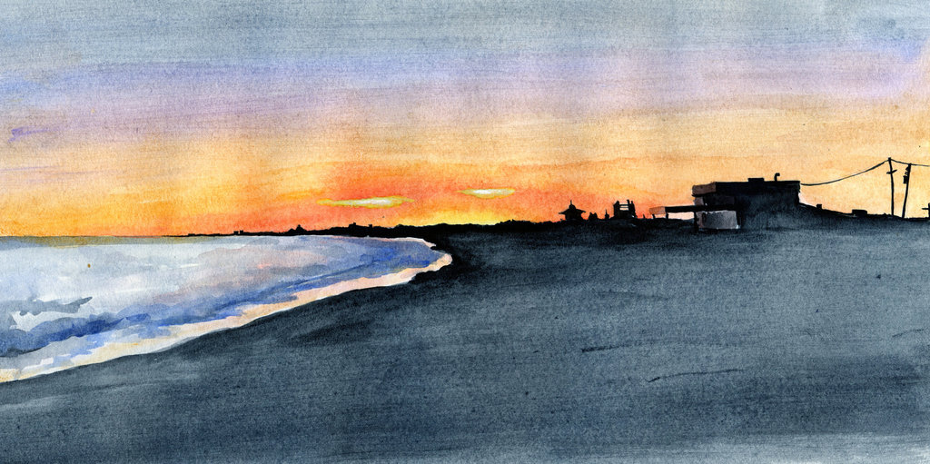 1024x511 Sunset - Beach Sunset Watercolor