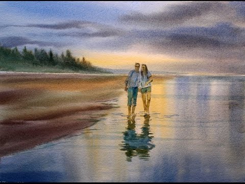 480x360 Sunset On The Beach 1 - Beach Sunset Watercolor