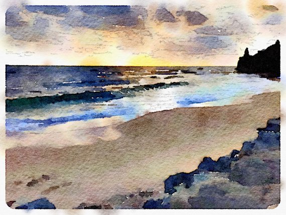 570x428 Watercolor Print Moffat Beach Sunset Seascape Etsy - Beach Sunset Watercolor