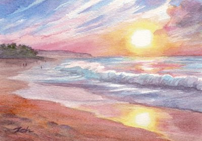 400x279 Zeh Original Art Blog Watercolor And Oil Paintings Sunset Beach - Beach Sunset Watercolor