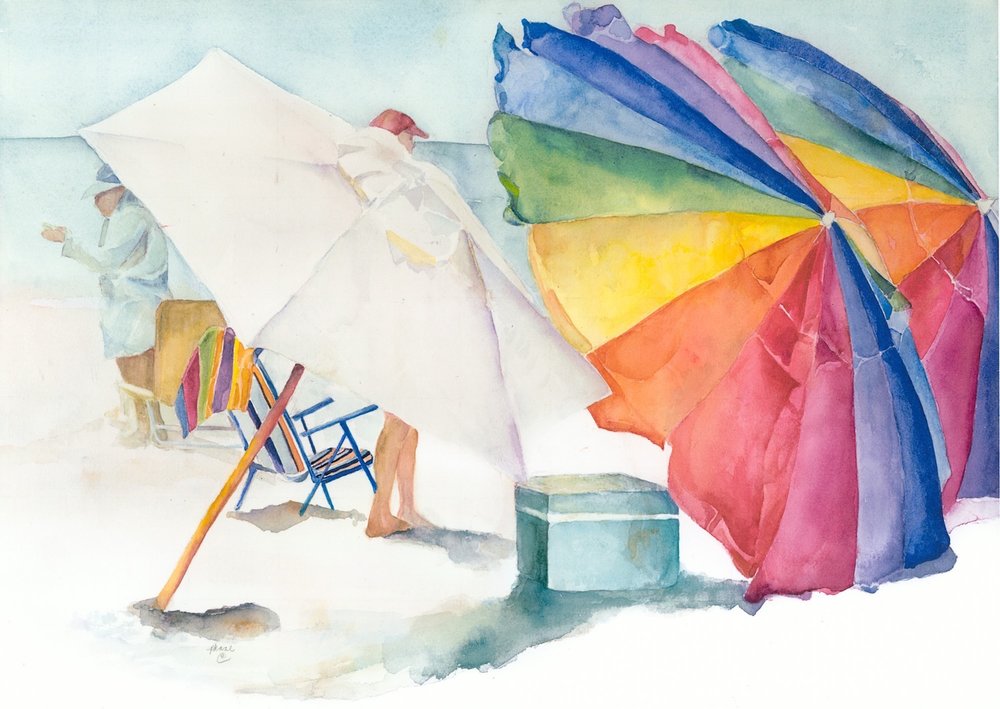 1000x709 Landscapes Art By Patty Kane - Beach Umbrella Watercolor