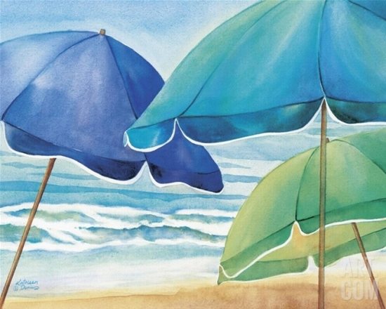 550x440 Peaceful Beach Paintings By Kathleen Denis - Beach Umbrella Watercolor