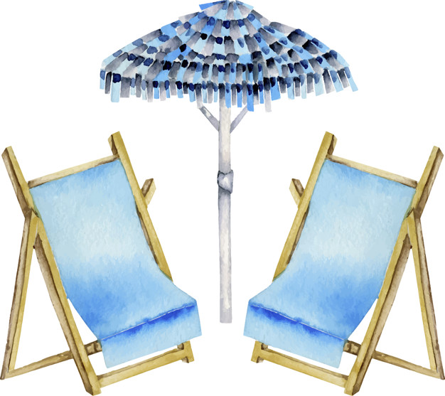 626x557 Watercolor Beach Umbrella And Sunbeds Illustration Vector - Beach Umbrella Watercolor