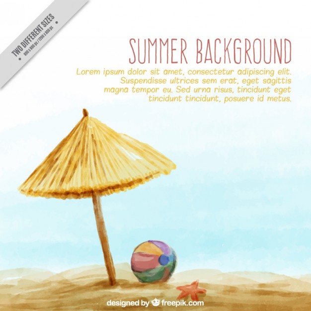 626x626 Watercolor Beach Umbrella In The Shore Background Vector Free - Beach Umbrella Watercolor