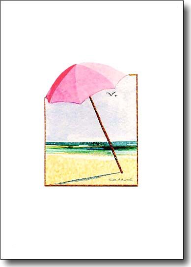 389x542 Beach Umbrella Watercolor By The Ocean Watercolor - Beach Umbrella Watercolor