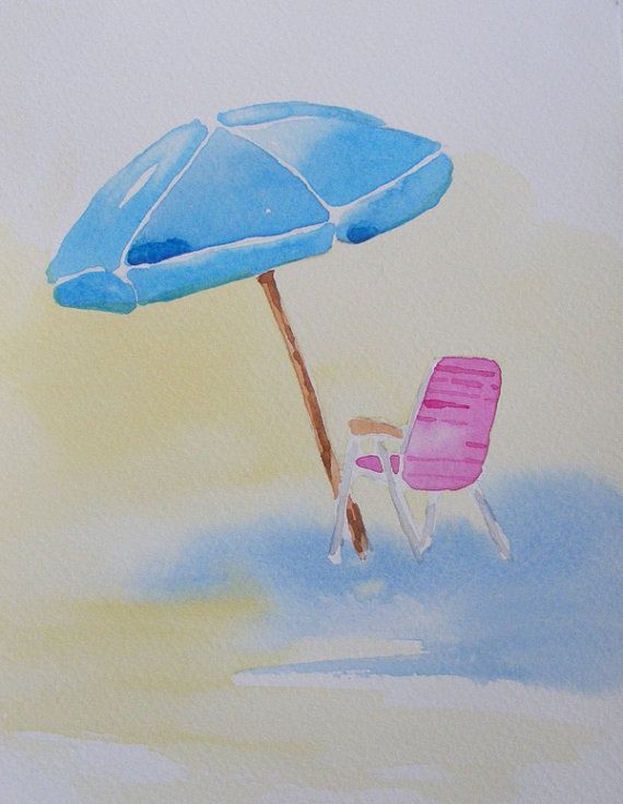 570x736 Watercolor Painting Beach Umbrella Scenes Art Fine Artwatercolor - Beach Umbrella Watercolor
