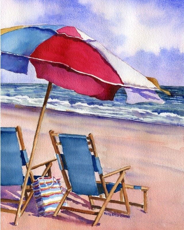 640x800 Watercolor Umbrella On Beach - Beach Umbrella Watercolor
