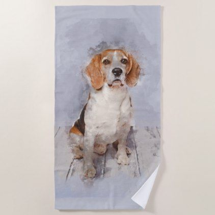 422x422 Cute Beagle Watercolor Portrait Beach Towel Watercolor Portraits - Beagle Watercolor