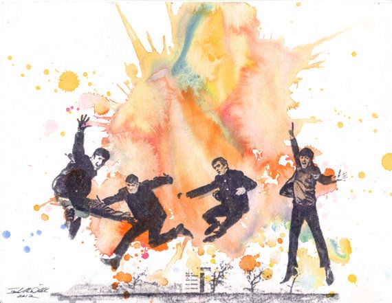 570x441 The Beatles Art Watercolor Painting - Beatles Watercolor