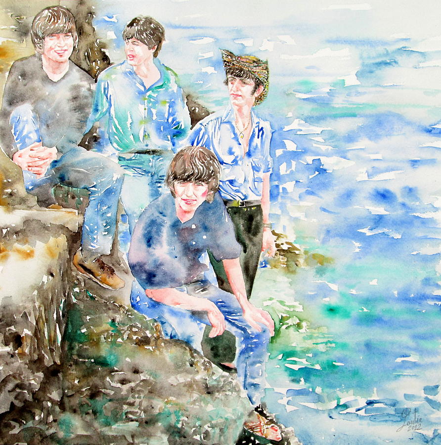 892x900 The Beatles At The Sea - Beatles Watercolor