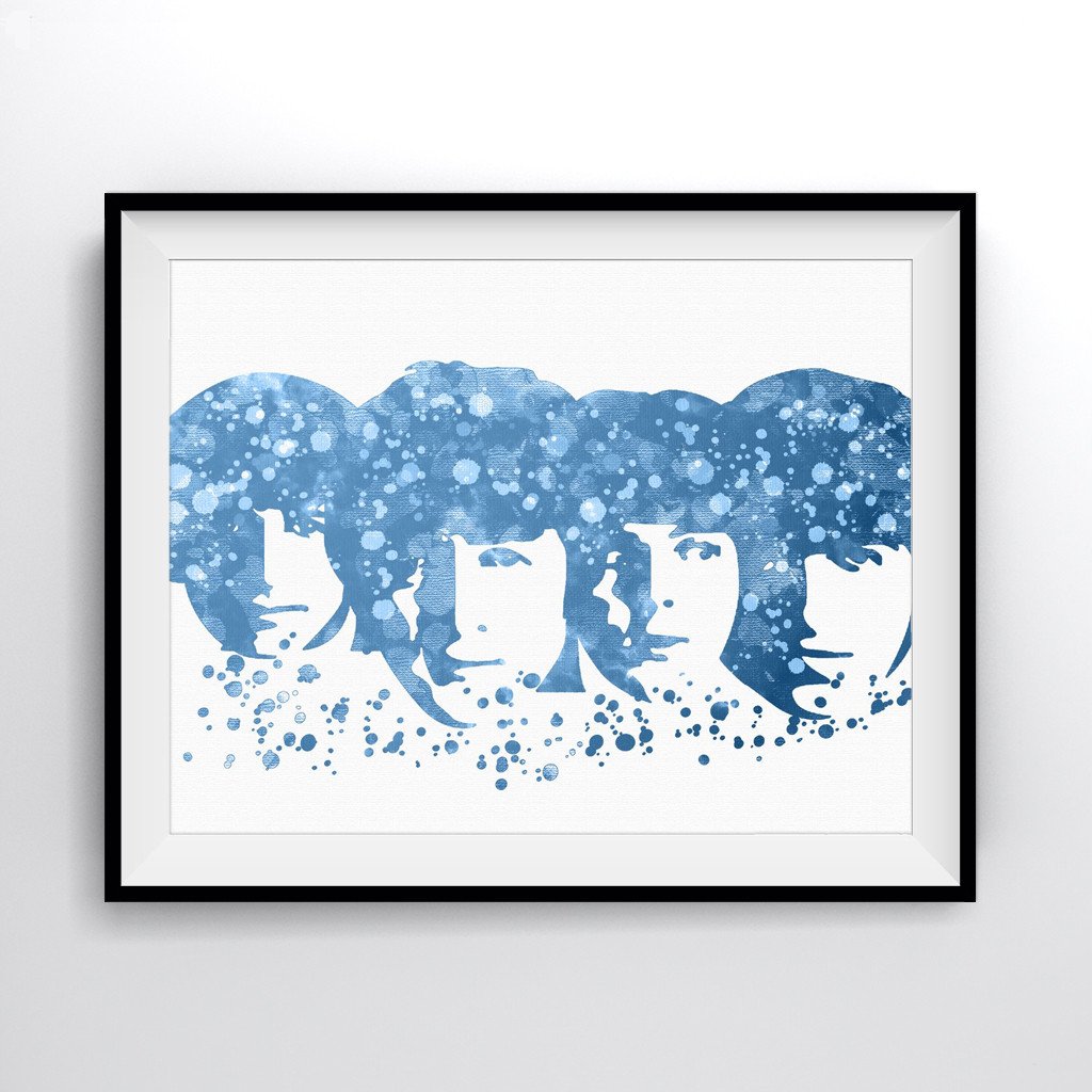1024x1024 The Beatles Heads Blue Art Print Poster - Beatles Watercolor