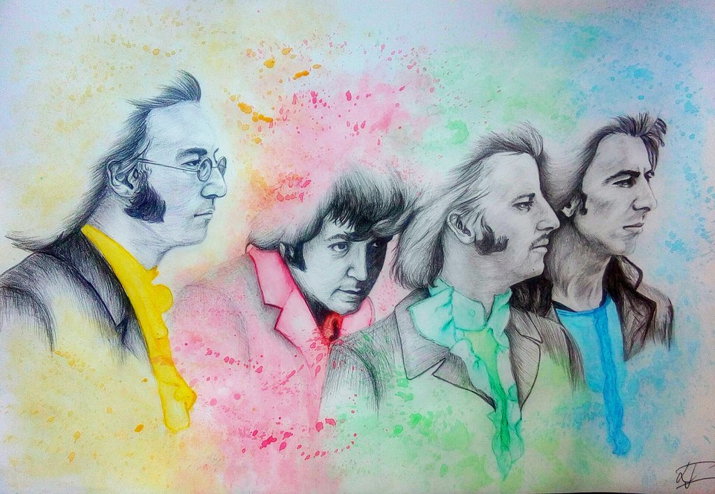 1024x707 The Beatles Watercolor Art By Lizzieteef - Beatles Watercolor