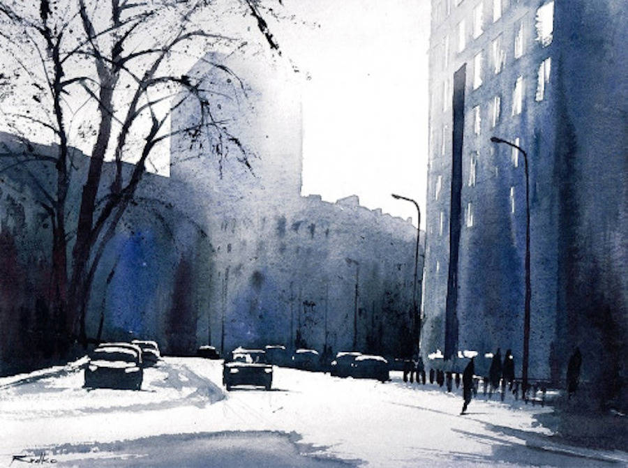 900x671 Beautiful Watercolor Cityscapes By Rafal Rudko Fubiz Media - Beautiful Watercolor