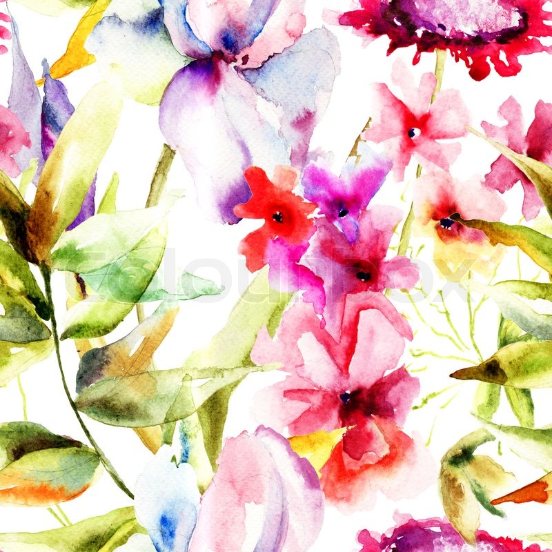 800x800 Seamless Pattern With Beautiful Flowers, Watercolor Illustration - Beautiful Watercolor Flowers