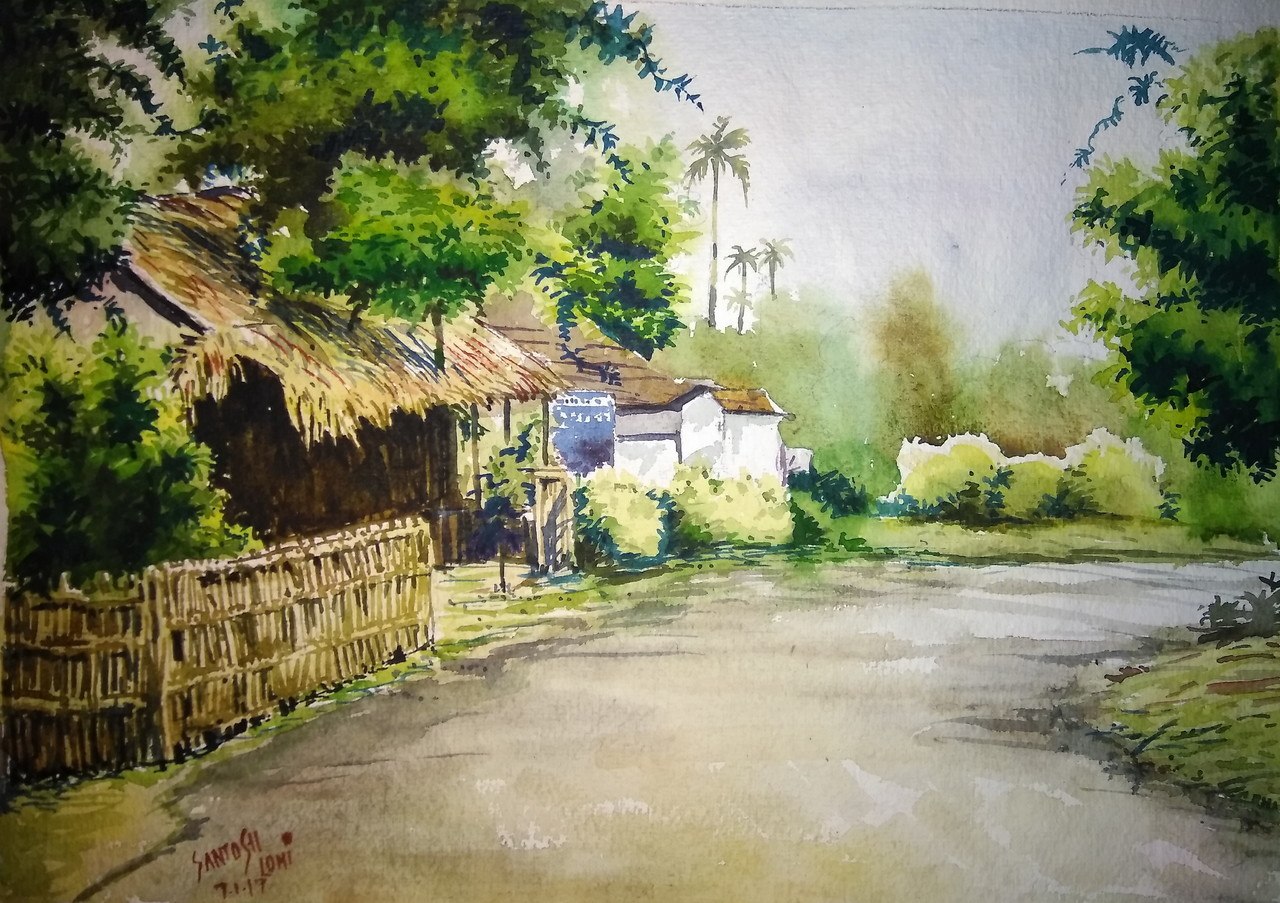 1280x903 Buy Village Greenery Handmade Painting By Santosh Loni. Code - Beautiful Watercolor Paintings Of Nature