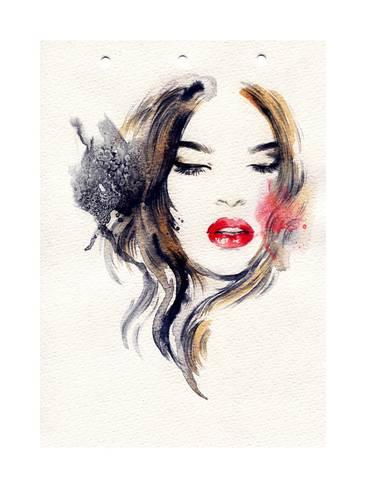 366x488 Beautiful Woman Face. Watercolor Illustration Prints By Anna - Beautiful Woman Painting Watercolor