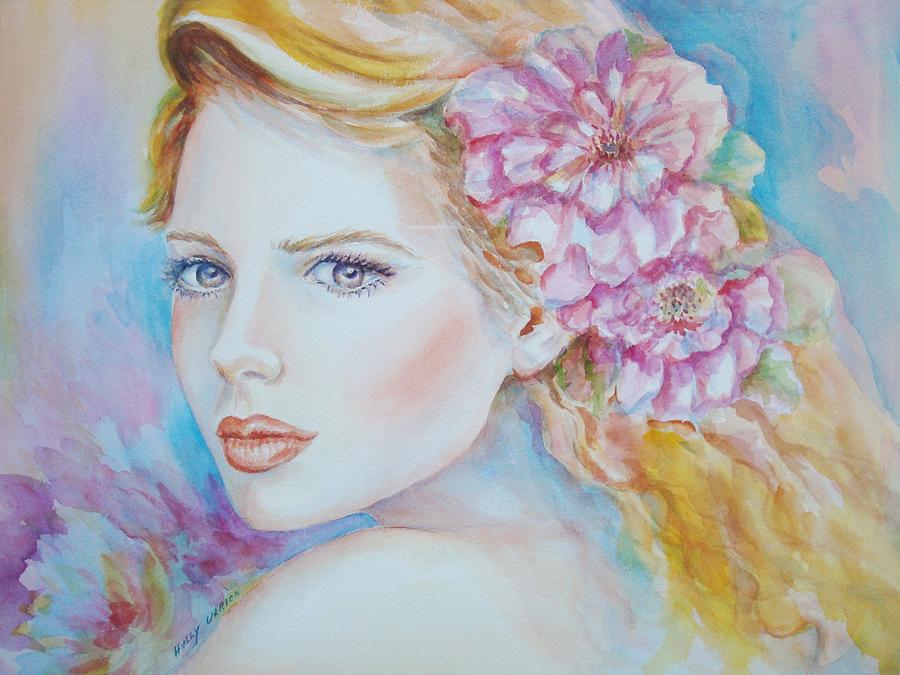 900x675 Pretty Woman Painting By Holly Ladue Ulrich - Beautiful Woman Painting Watercolor
