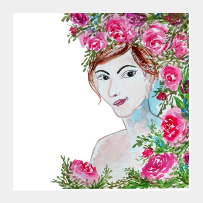 700x700 Beautiful Woman Face Illustration Watercolor Painting Square Art - Beautiful Woman Painting Watercolor