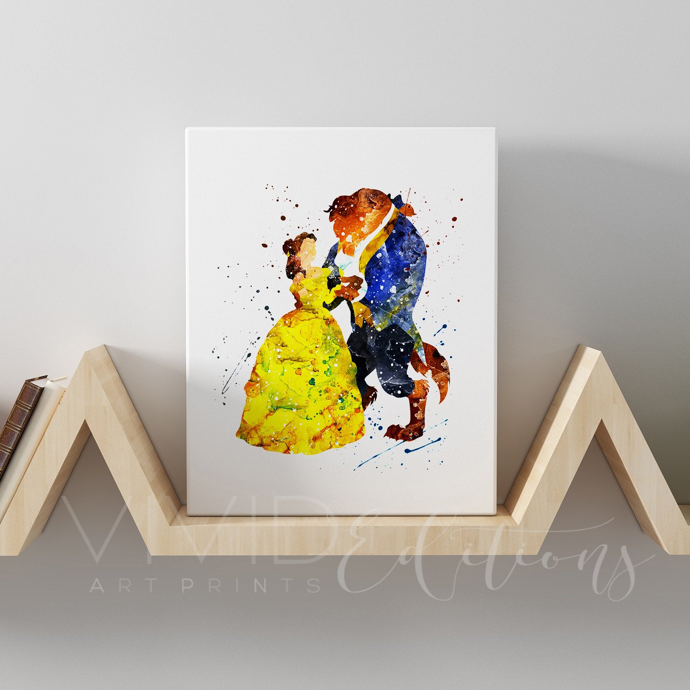 1362x1362 Beauty And The Beast Watercolor Gallery Wrapped Canvas Art - Beauty And The Beast Watercolor