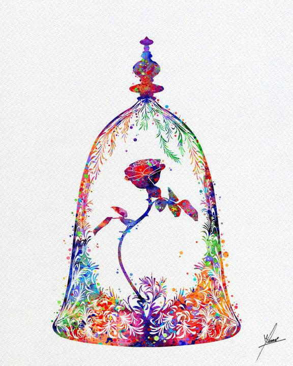 576x720 Beauty And The Beast, Enchanted Rose, Live Forever Rose, Rose In A - Beauty And The Beast Watercolor