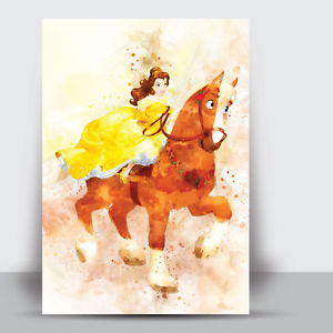 300x300 Beauty Beast Belle Amp Phillipe Framed Art Print Watercolour Wall - Beauty Beast Watercolor