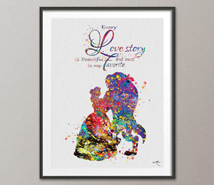 300x260 Beauty And The Beast Love Quote Belle Disney Princess Watercolor - Beauty Beast Watercolor