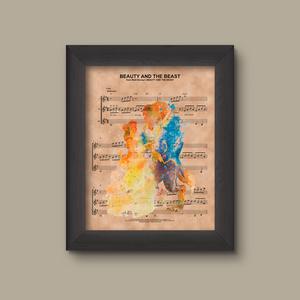 300x300 Beauty And The Beast Watercolor, Sheet Music Print Prints - Beauty Beast Watercolor