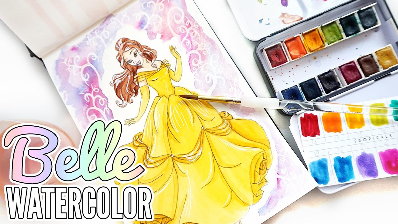 1280x720 Belle (Beauty Amp The Beast) Watercolor Diy Coloring Book - Beauty Beast Watercolor