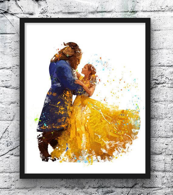 570x642 Mom Birthday Gifts Beauty And The Beast Watercolor Print. This - Beauty Beast Watercolor