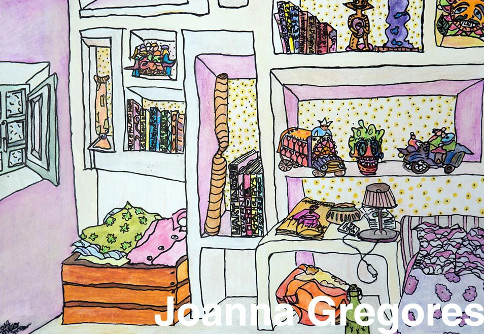 954x658 Joanna Gregores Bedroom In Melo Pen, Ink, Watercolor And - Bedroom Watercolor
