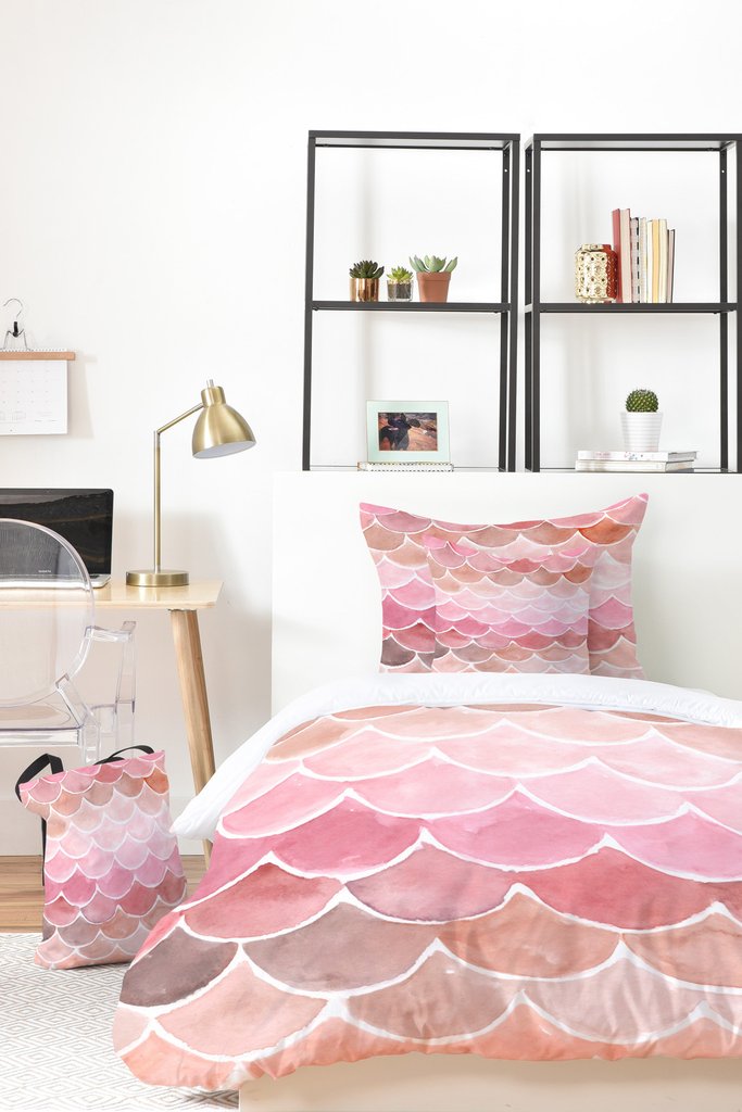 683x1024 Pink Mermaid Scales Bed In A Bag Watercolor Bedding Set - Bedroom Watercolor