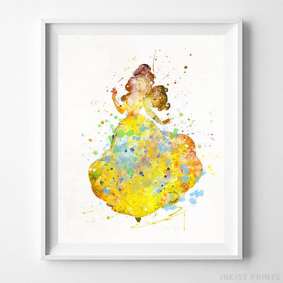 570x570 Belle Watercolor Art Beauty And The Beast Belle Disney Etsy - Belle Watercolor