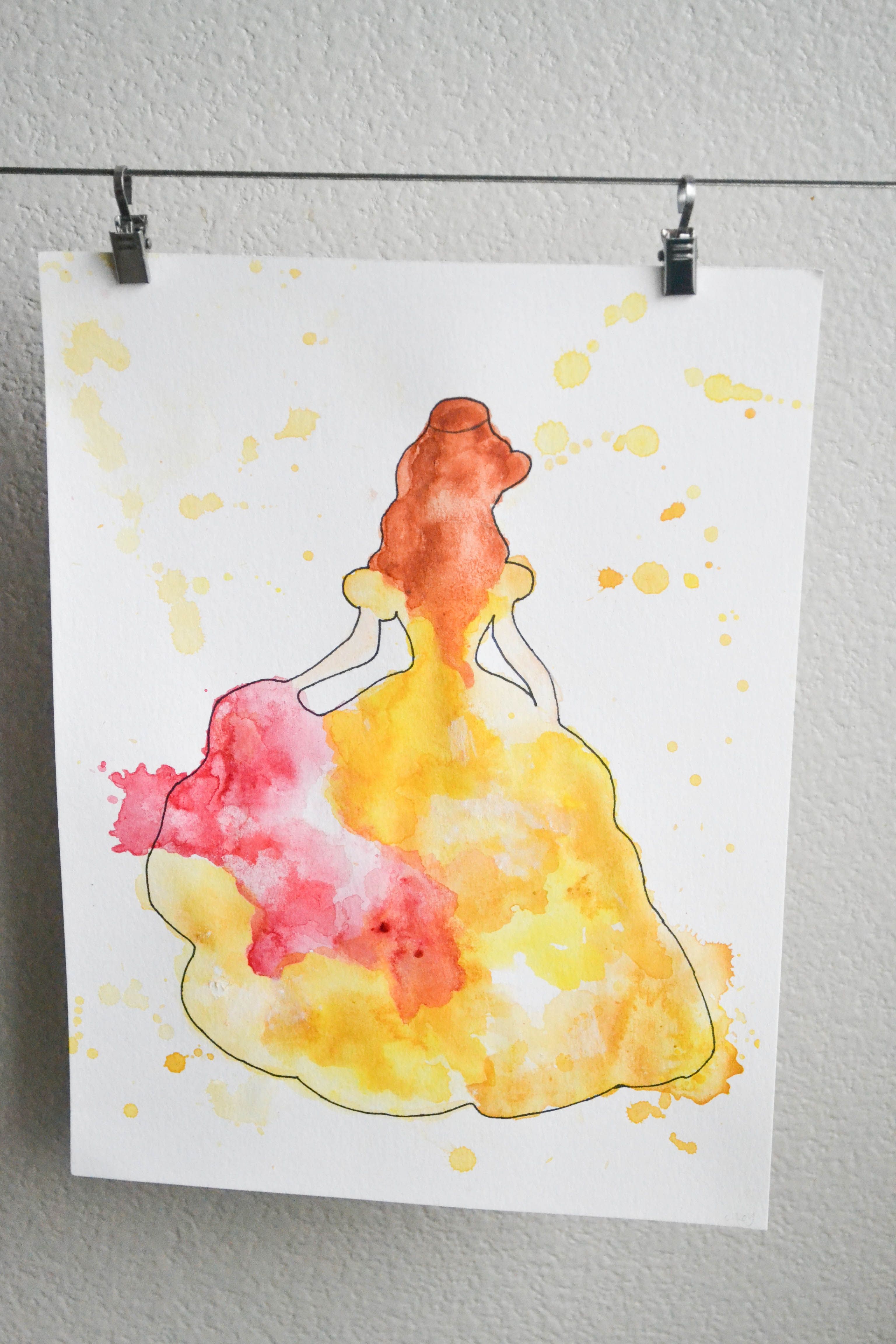 3072x4608 Belle Watercolor Silhouette Watercolor Princess - Belle Watercolor