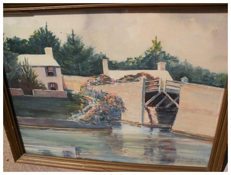 740x560 Vintage Bermuda Art Signed Watercolor Painting Of Somerset Bridge - Bermuda Watercolor