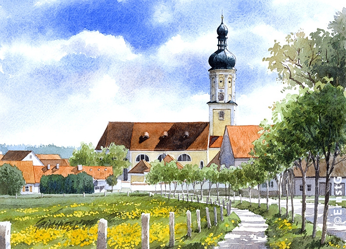 709x510 Building Landscape Watercolor Painting Of Ernst Grillhiesl Best - Best Watercolor Landscape Paintings