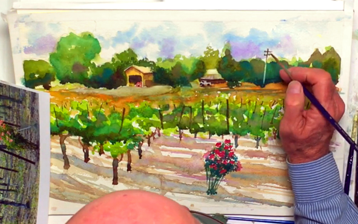 1145x715 Easy Watercolor Landscape Painting A Vineyard In Napa Valley - Best Watercolor Landscape Paintings