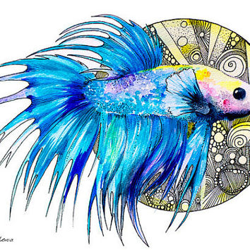 354x354 Shop Watercolor Fish Paintings On Wanelo - Betta Fish Watercolor